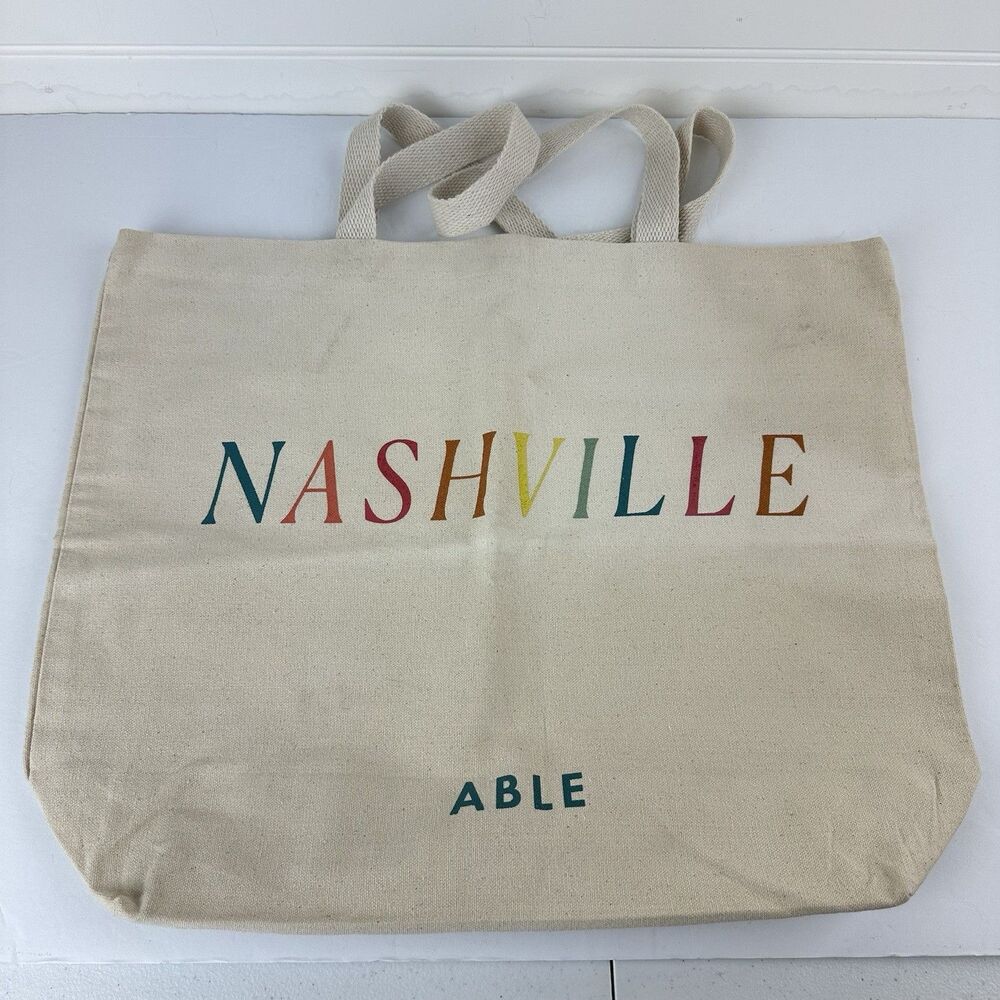 ABLE Nashville Canvas Tote Bag Shopping Natural Cream Colorful Logo TN